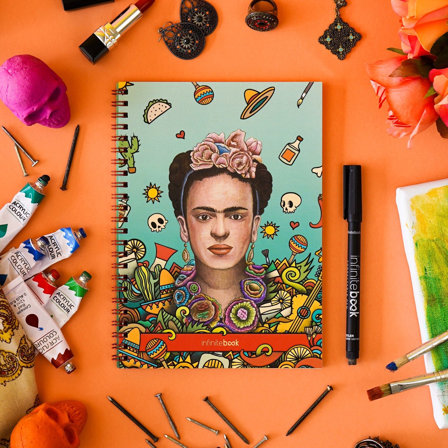 Infinitebook Frida Kahlo A5 Ólínustrikuð